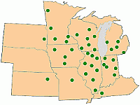Северо-центральная региональная  сеть всасывающих ловушек в США для мониторинга соевой тли <em>Aphis glycines</em> Matsumura